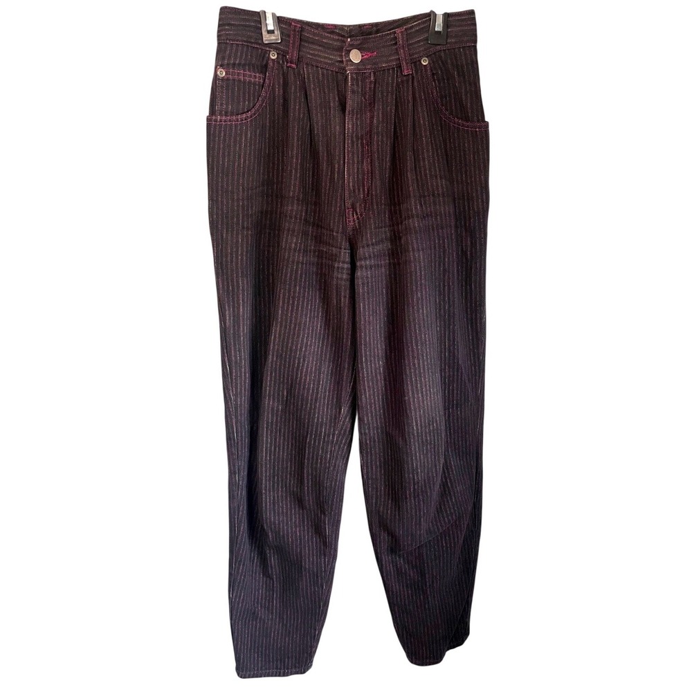 Vintage 80's Jordache Women's High Waisted Striped Jeans Purple Stitch Size 29 L